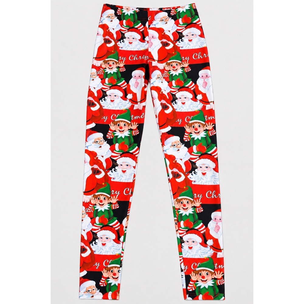 Christmas Leggings Women M Santa Elf Merry Christmas Stretch Holiday Novelty